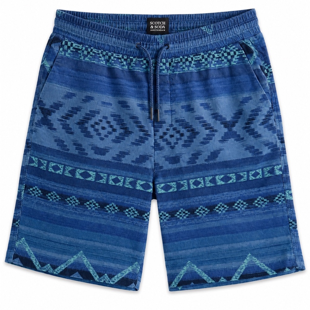 Scotch & Soda Indigo and Teal Geometric Swim Trunks